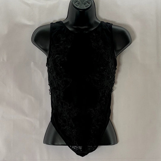BLUEBELLA Women's Black Etienne Mesh Embroidered Lace Backless Bodysuit SZ M