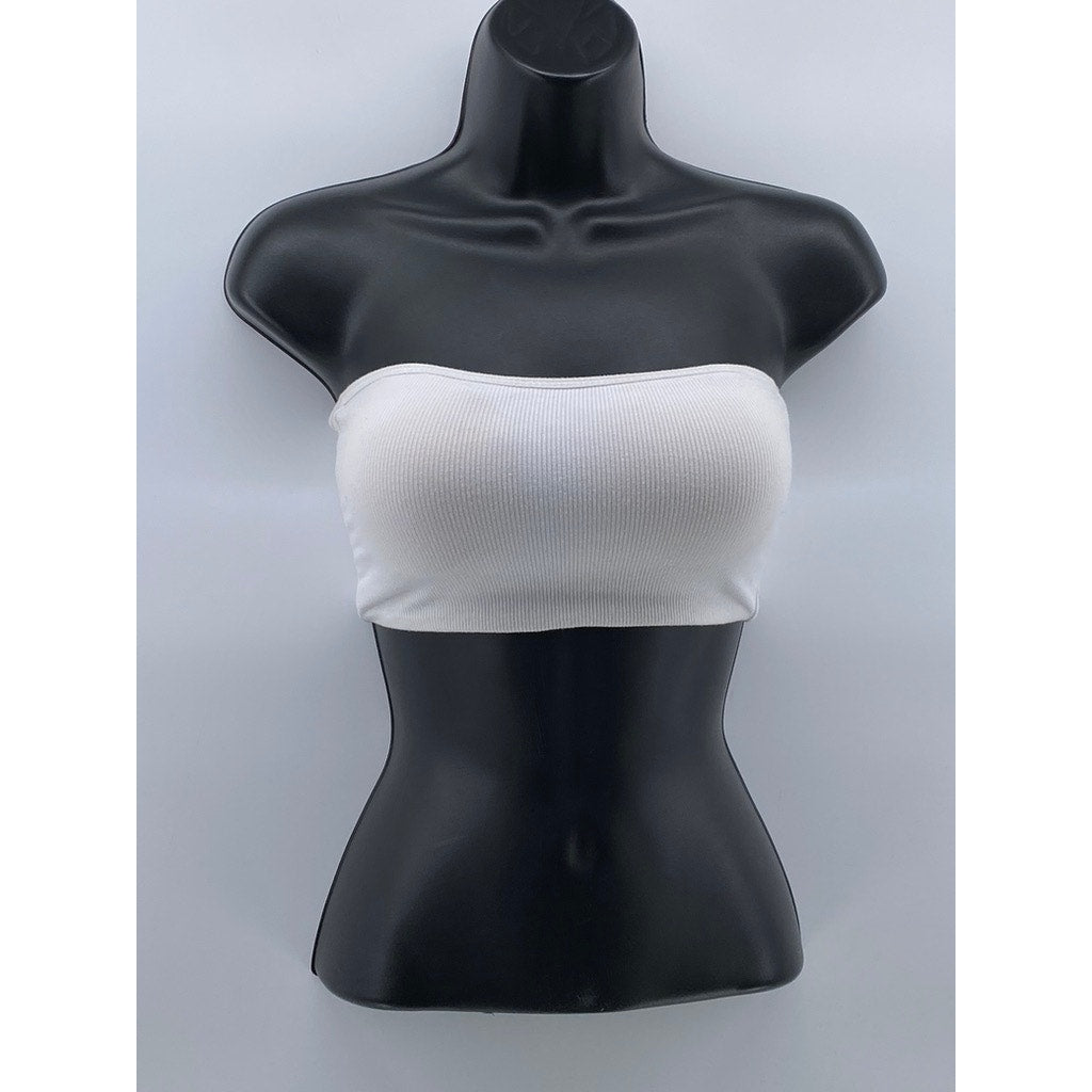 KLASSY NETWORK Women's White Ribbed Strapless Tube Top SZ 2XS
