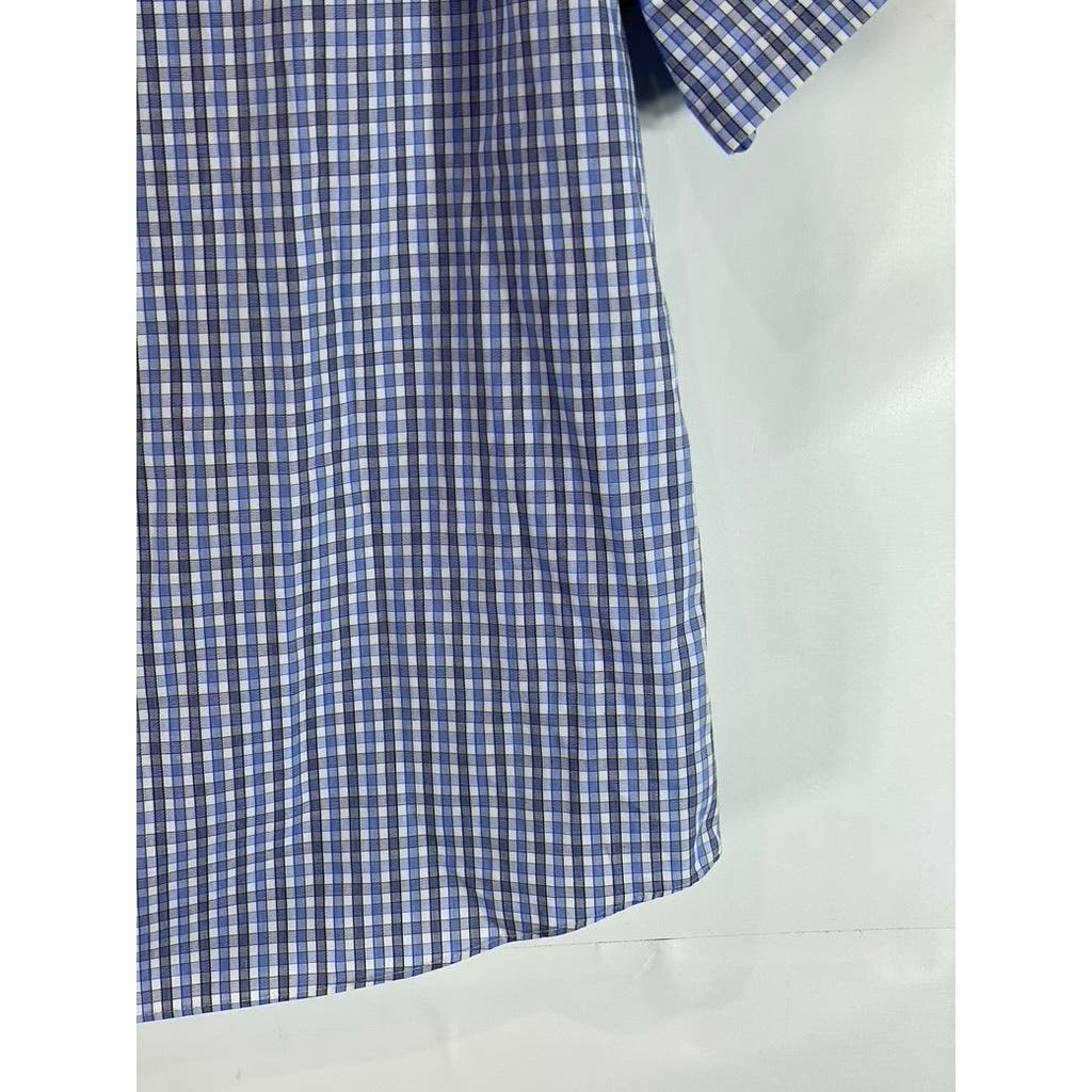 UNTUCKIT Men's Blue Micro Check Wrinkle-Free Short Sleeve Button-Up Shirt SZ L