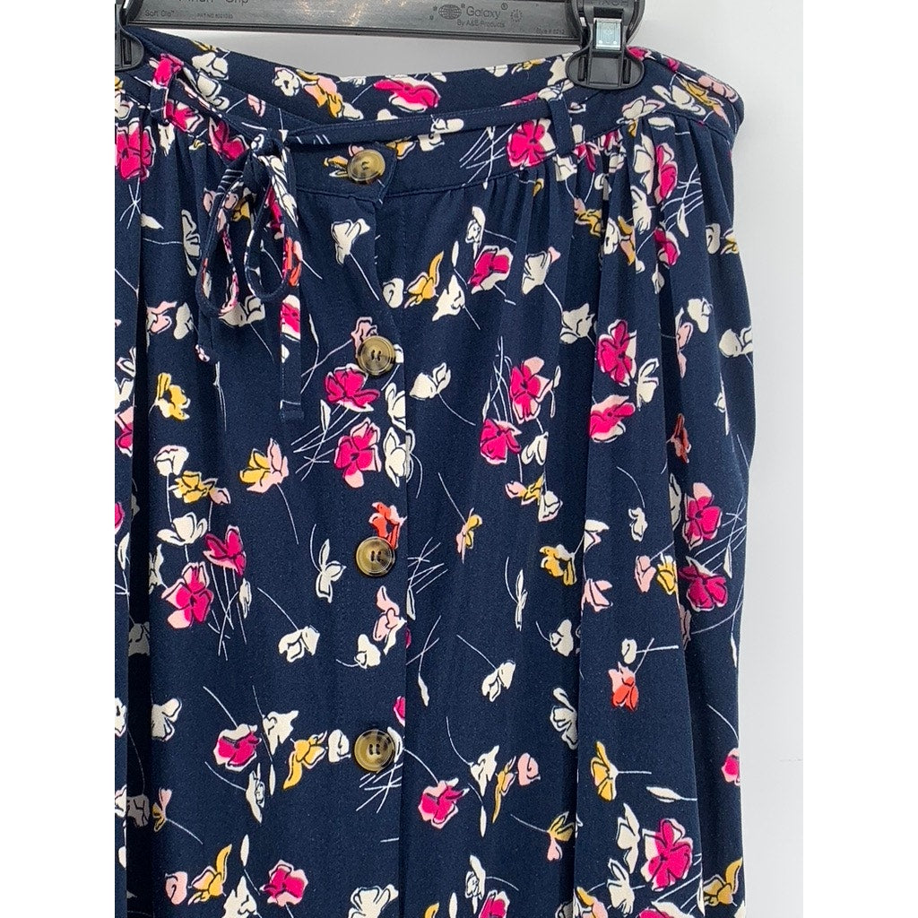 TERRA & SKY Women's Plus Navy Floral A-Line Maxi Skirt SZ 0X