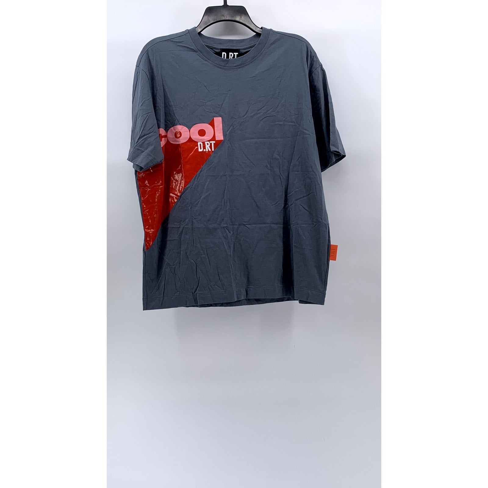 D.RT Men's Gray-Red Cool Stripe Crewneck Graphic Short Sleeve T-Shirt SZ L