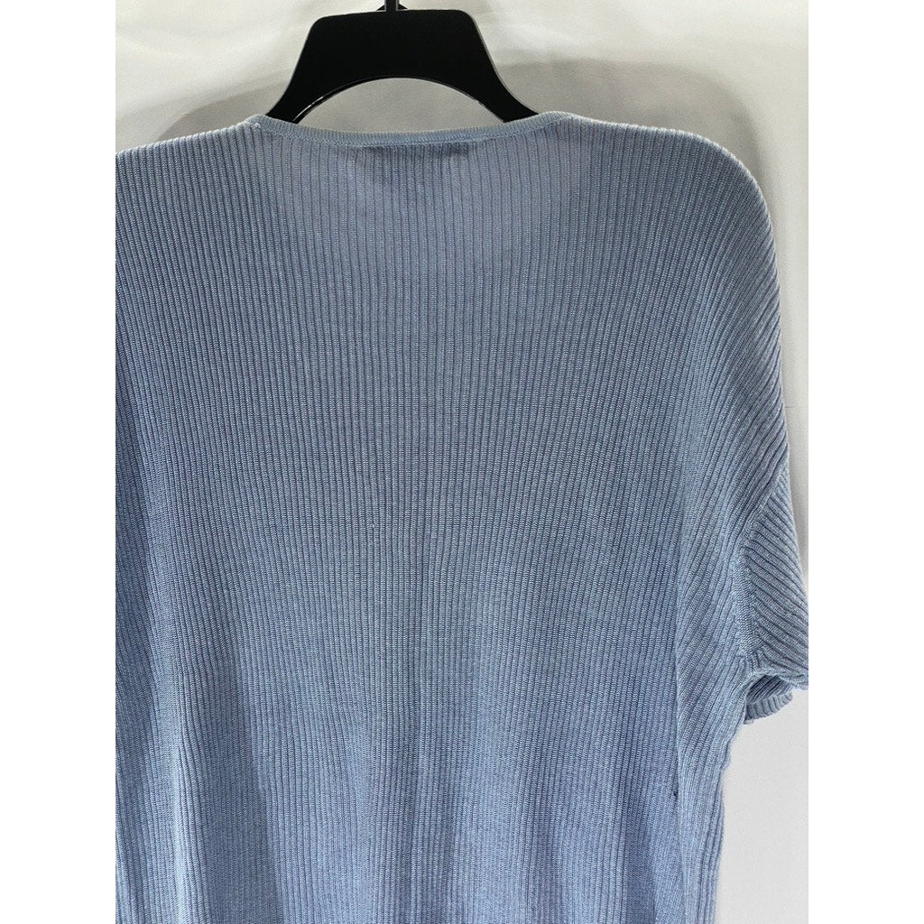 NORTON MCNAUGHTON Women’s Blue Rib Knit Crewneck Short Sleeve Top SZ L