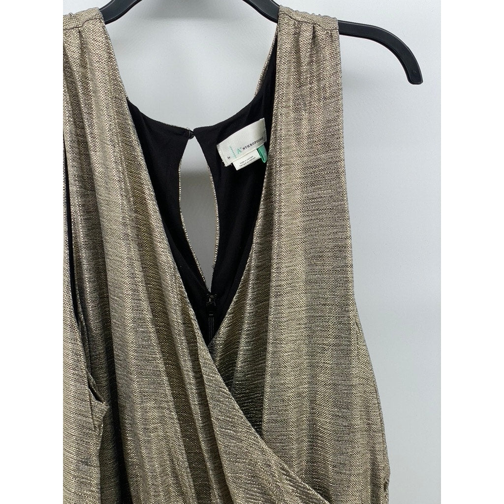 BY ANTHROPOLOGIE Women's Plus Gold Metallic Side-Ruched Midi Dress SZ 3X