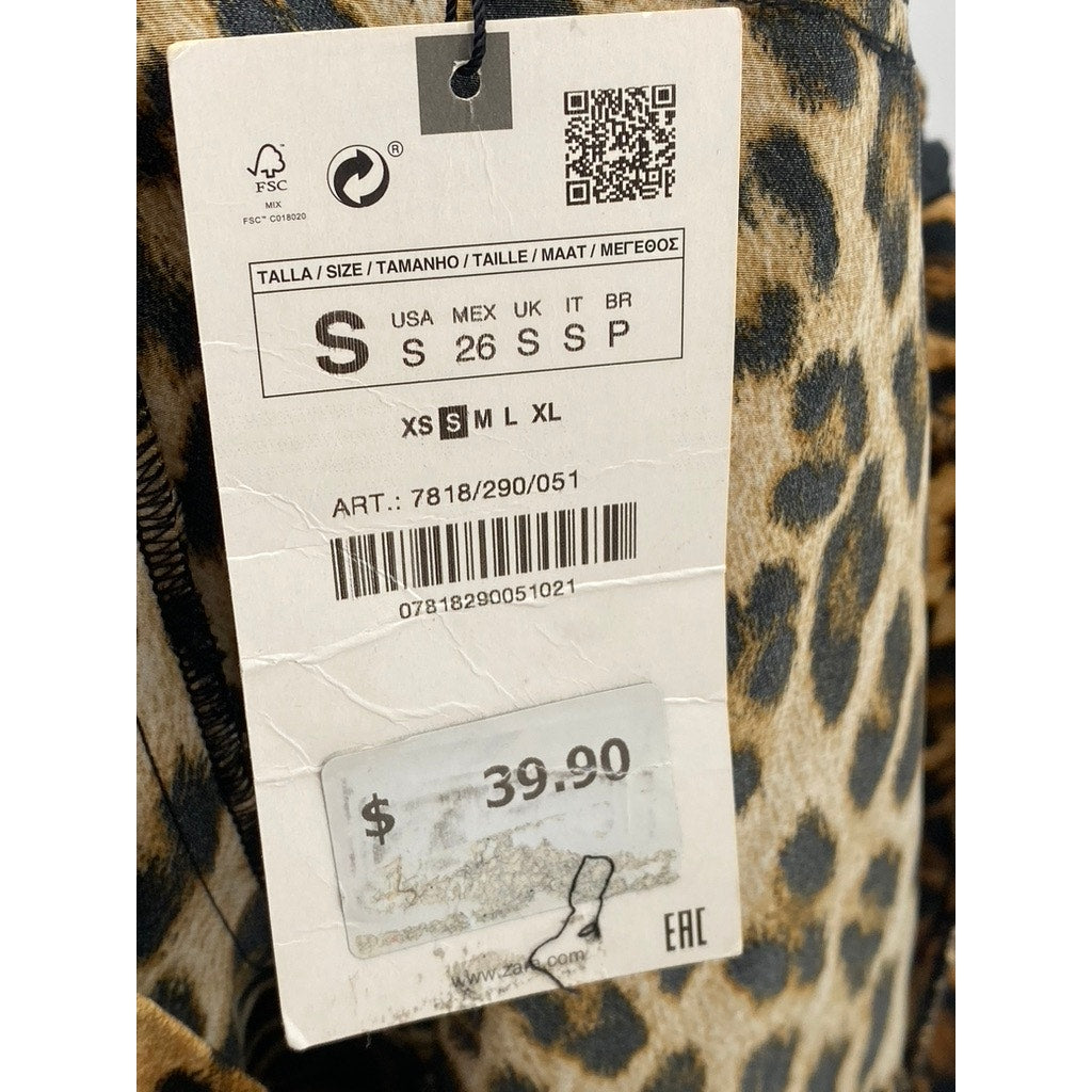 ZARA Women's Brown Leopard Print Pull-On Mini Skort SZ S