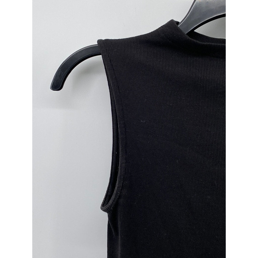 EVERLANE Women's Black Mock-Neck Sleeveless Ribbed Top SZ XS