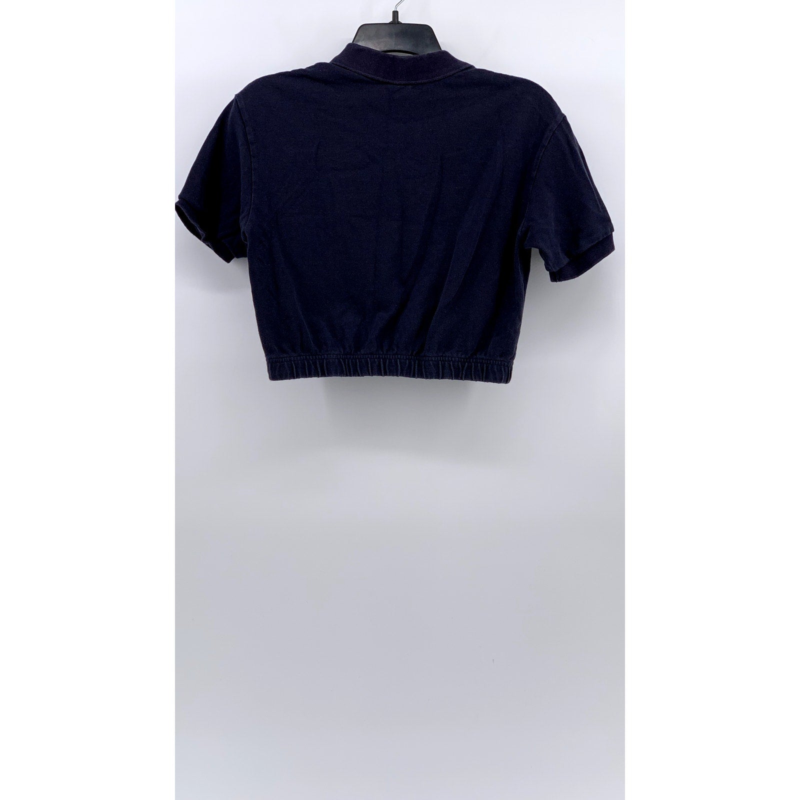 5252 BY OI OI Women's Navy Patch Logo Short Sleeve Cropped Polo Top SZ F/OS
