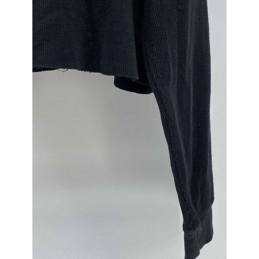 FOREVER 21 Women's Black-Yellow Striped Thermal Long Sleeve Cropped Top SZ S