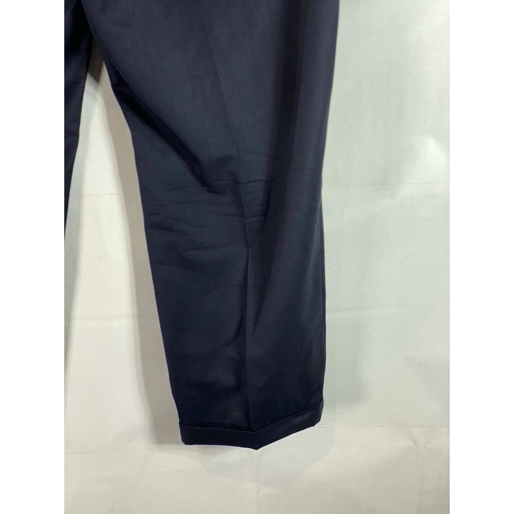 LANDS' END Men's Long Navy Comfort Waist Pleated Wool Cuffed Pant SZ 44L
