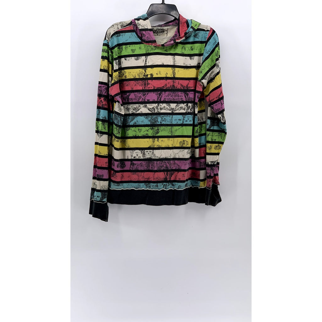 UNBRANDED Men's Black-Multi Striped Skull Graphic Casual Hooded Shirt SZ M