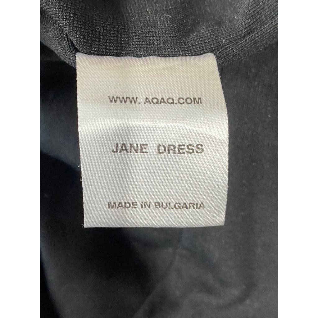 AQ/AQ Women's Black Deep Plunge V Neck Sleeveless Jane Knee Length Dress SZ 0