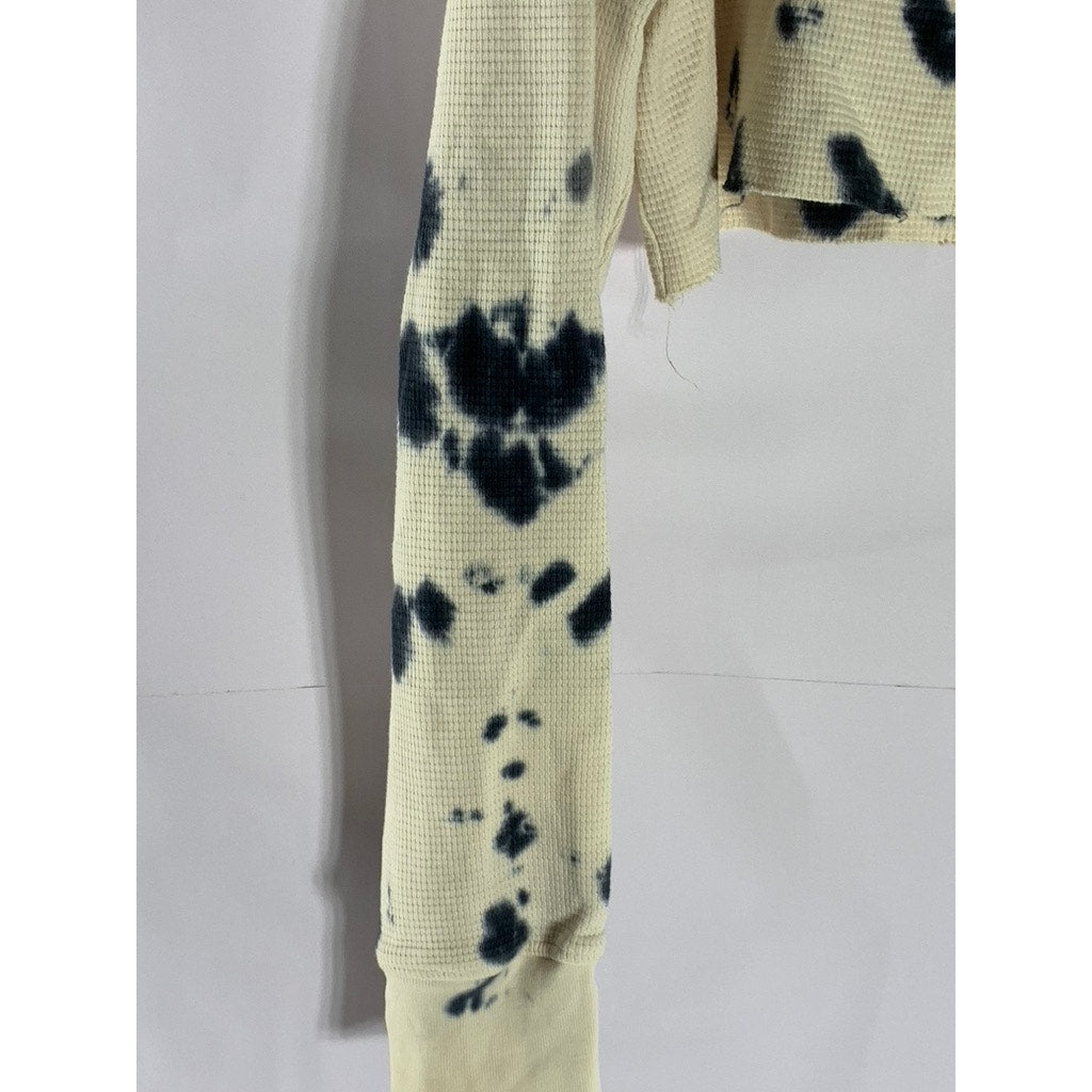 CHNGE Women's Beige Tie-Dye Embroidered Logo Organic Cotton Crop Top SZ S