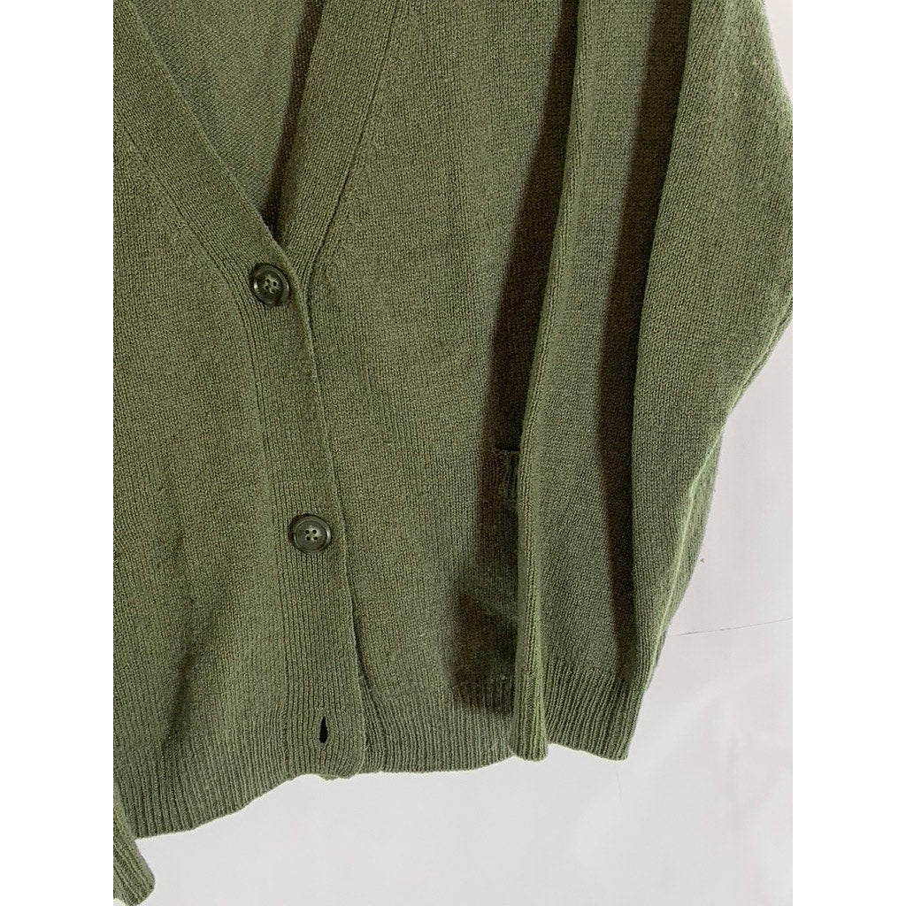 COEN Enjoy Easy Chic Women's Army Green Three-Button Lambswool Cardigan SZ OS