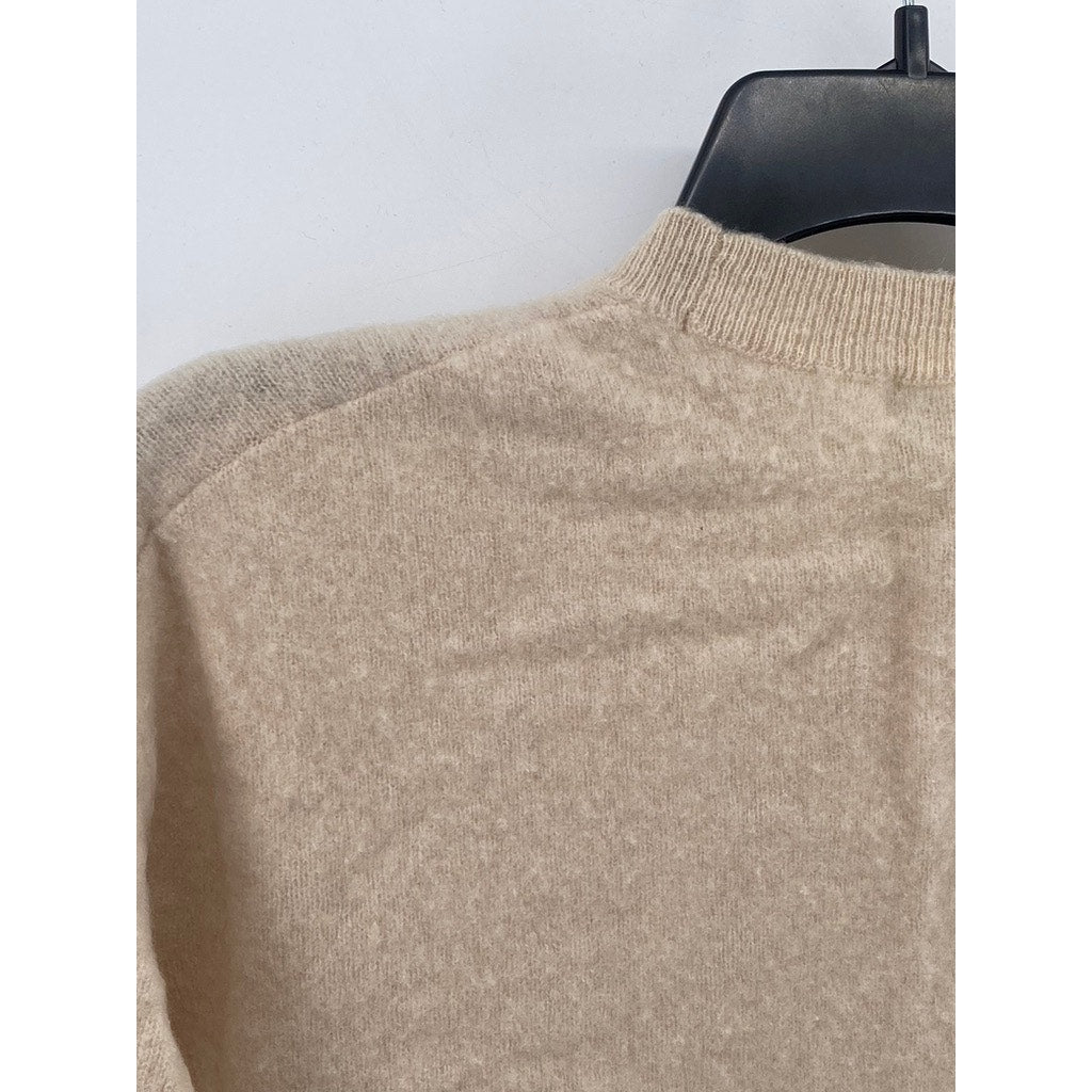 M MAGASCHONI Women's Beige Cashmere Crewneck Long Sleeve Sweater SZ M