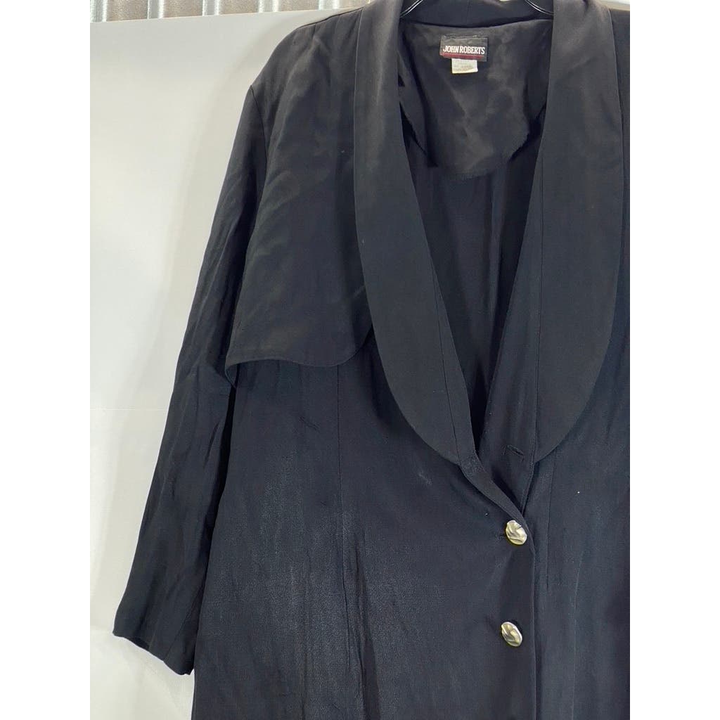 JOHN ROBERTS Women's Black Midi Vintage 80's 3 Button Trench Dress SZ 15/16