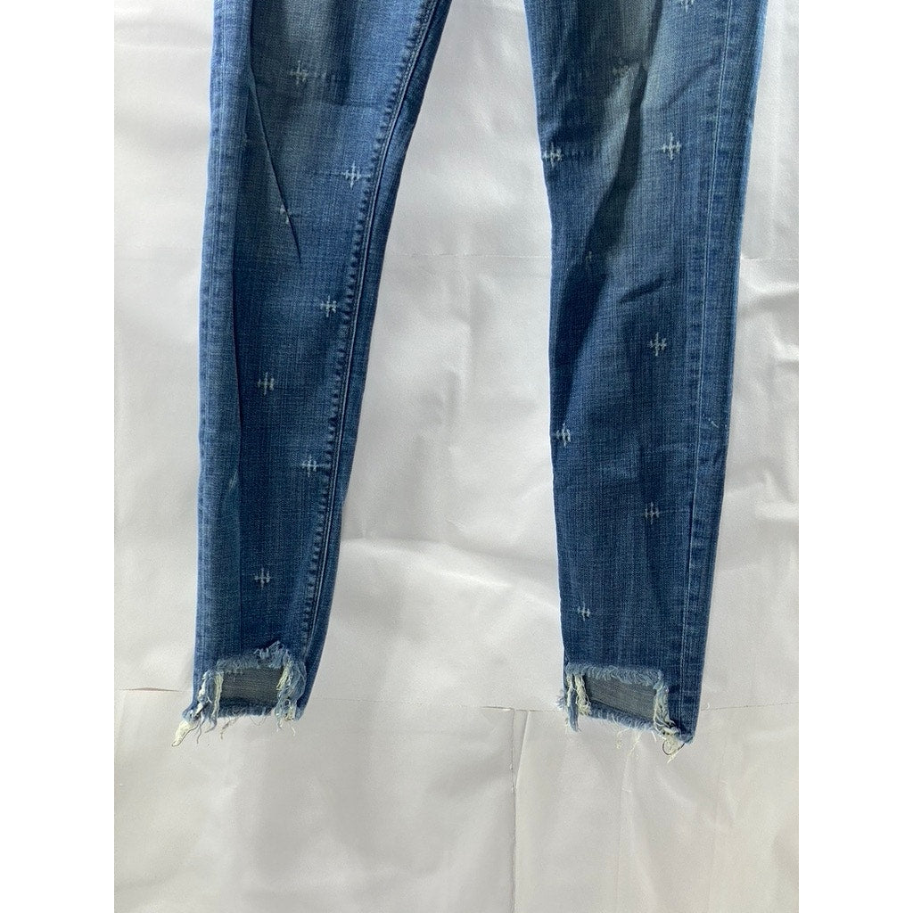 EXPRESS Women's Medium Blue Denim Distressed Raw-Hem Stretch Mid-Rise Jeans SZ6L