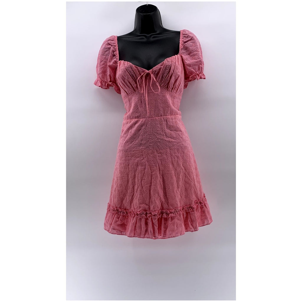 B.DARLIN Women's Bubblegum Pink Puff-Short Sleeve Ruffle Mini Dress SZ 11/12