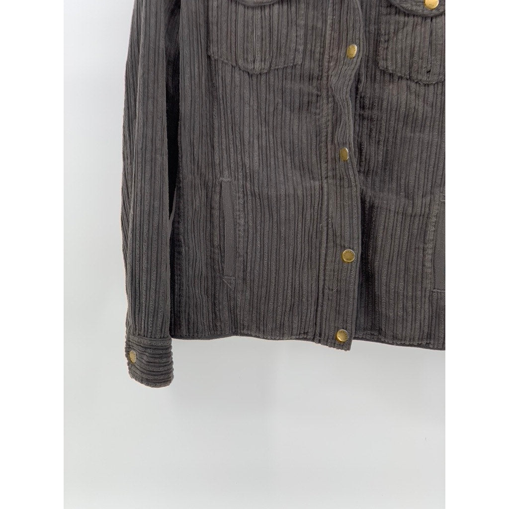 FAHERTY Women's Washed Black Corduroy Snap-Button Zip-Up Shirt Jacket SZ S