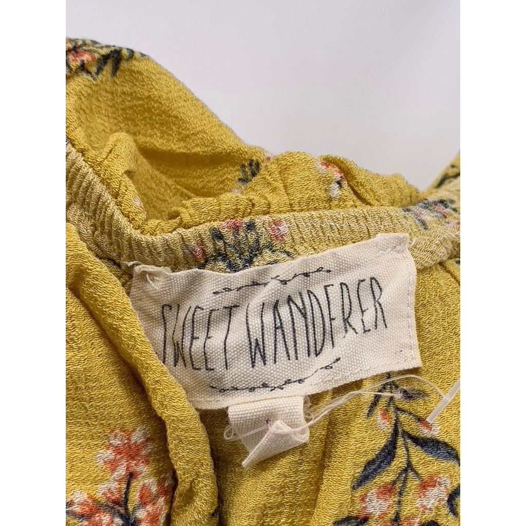 SWEET WANDERER Women's Yellow Floral Print Off-The-Shoulder Overlay Top SZ S