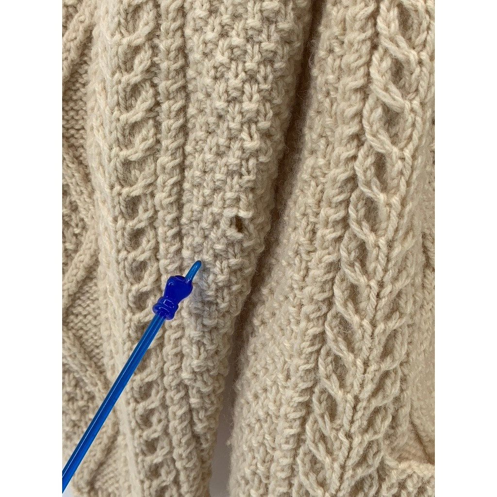 JOHN MOLLOY Men's Beige Vintage Wool Cable Knit Cardigan SZ L