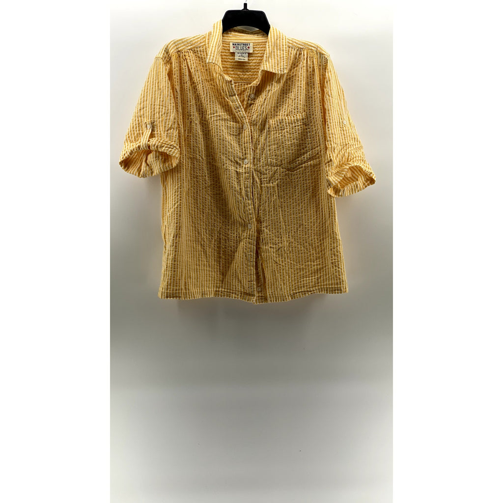 MAINSTREET BLUES Women's Vintage Yellow-White Striped Button-Up Top SZ M
