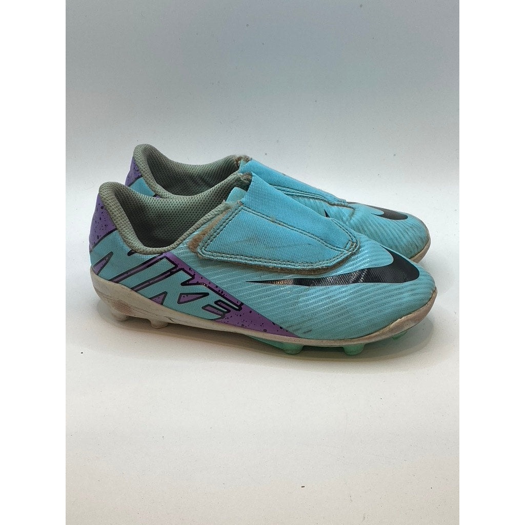 NIKE Kids' Hyper Turquoise Mercurial Vapor 15 Round-Toe Strap Soccer Cleats SZ13