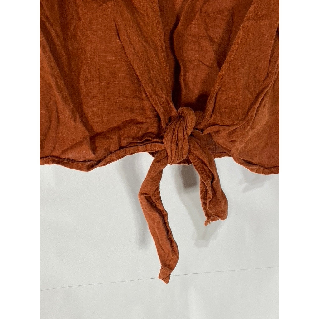 LOFT Women's Rust Orange Linen Tie Front Hem Sleeveless Crop Top SZ S