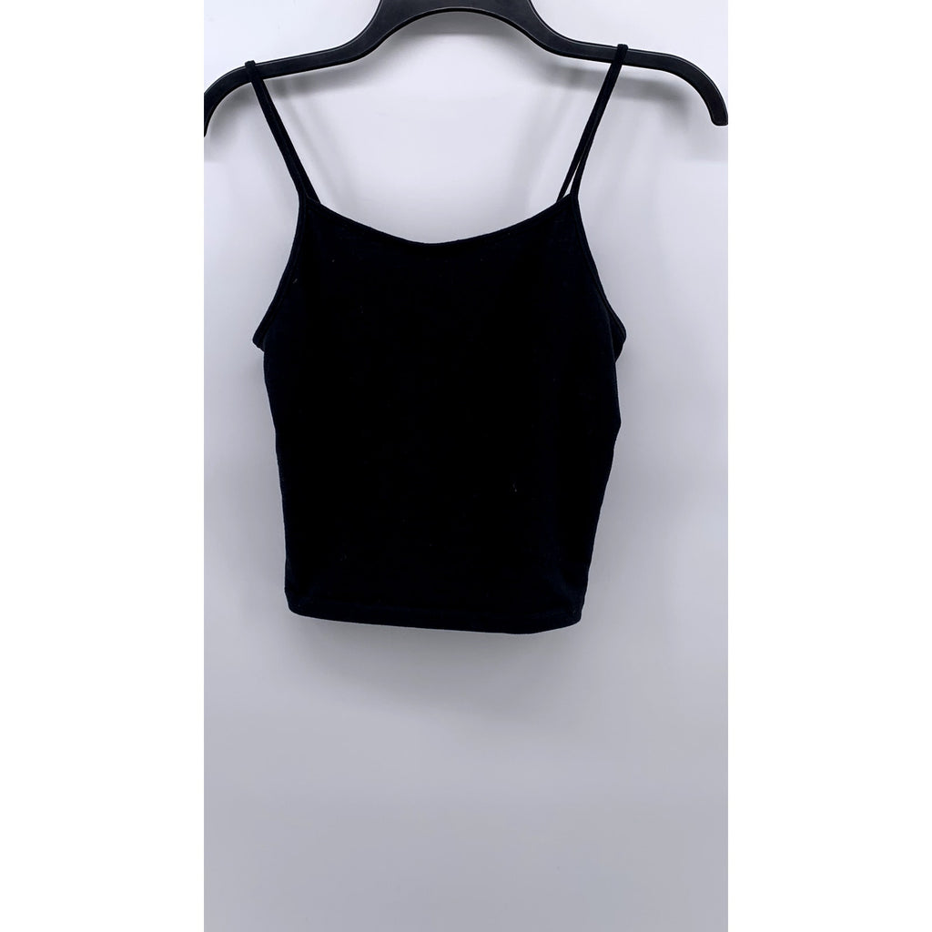 WILD FABLE Women's Black Solid Scoop-Neck Spaghetti Strap Cropped Tank Top SZ S