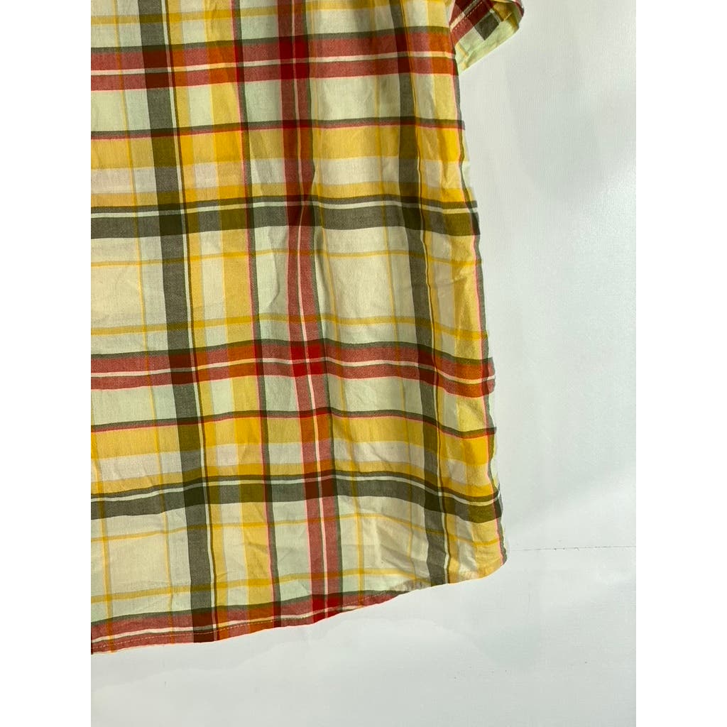 WOOLRICH Men's Yellow/Red Plaid Modern Short Sleeve Button-Up Shirt SZ XL