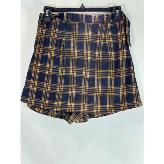 VANS Women's Navy/Yellow Plaid Belted Skort SZ M