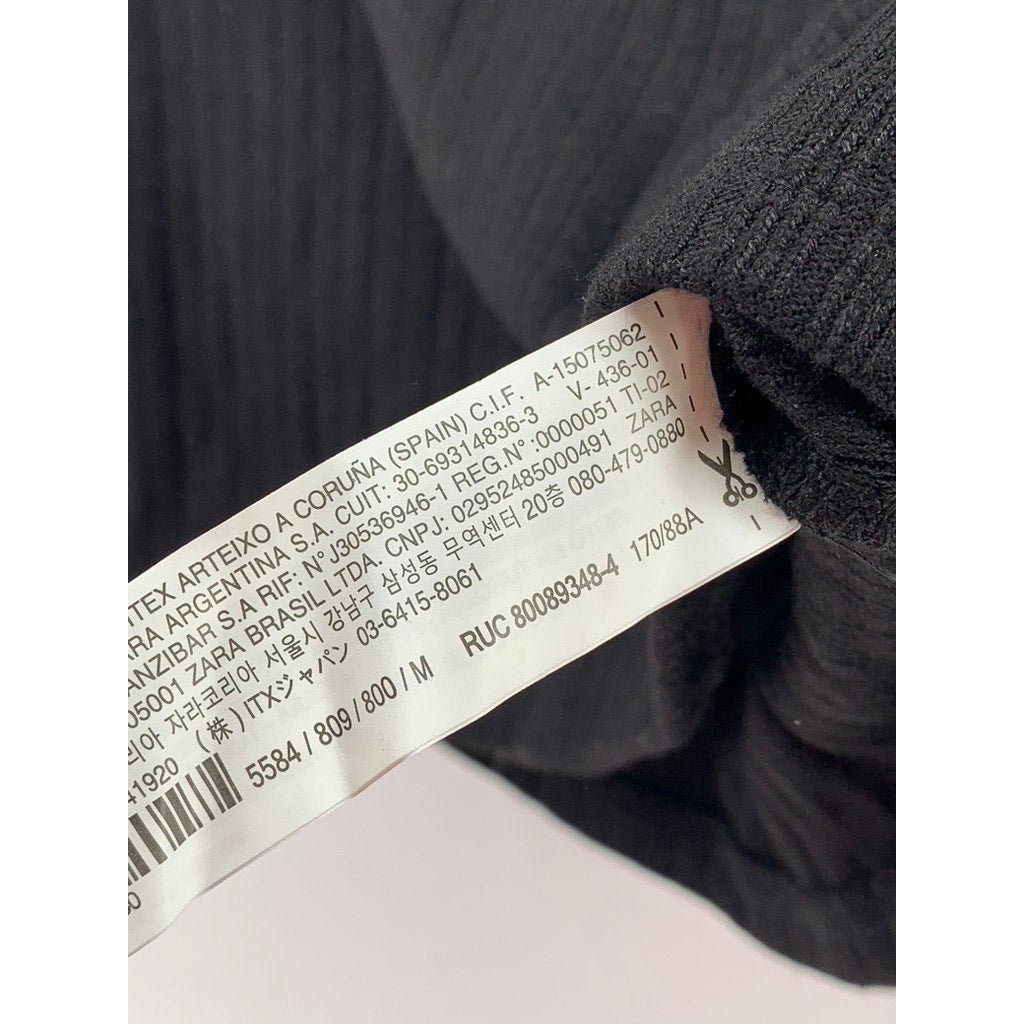 ZARA Women's Black Ribbed Mock-Neck Elbow Sleeve Top SZ M