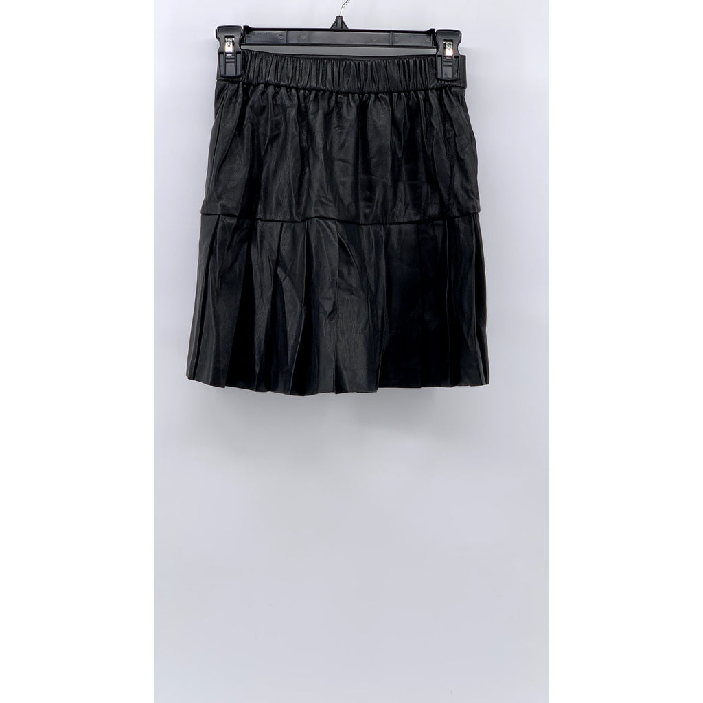 BAR III Women's Black Faux-Leather Pleated Mini Skirt SZ XS