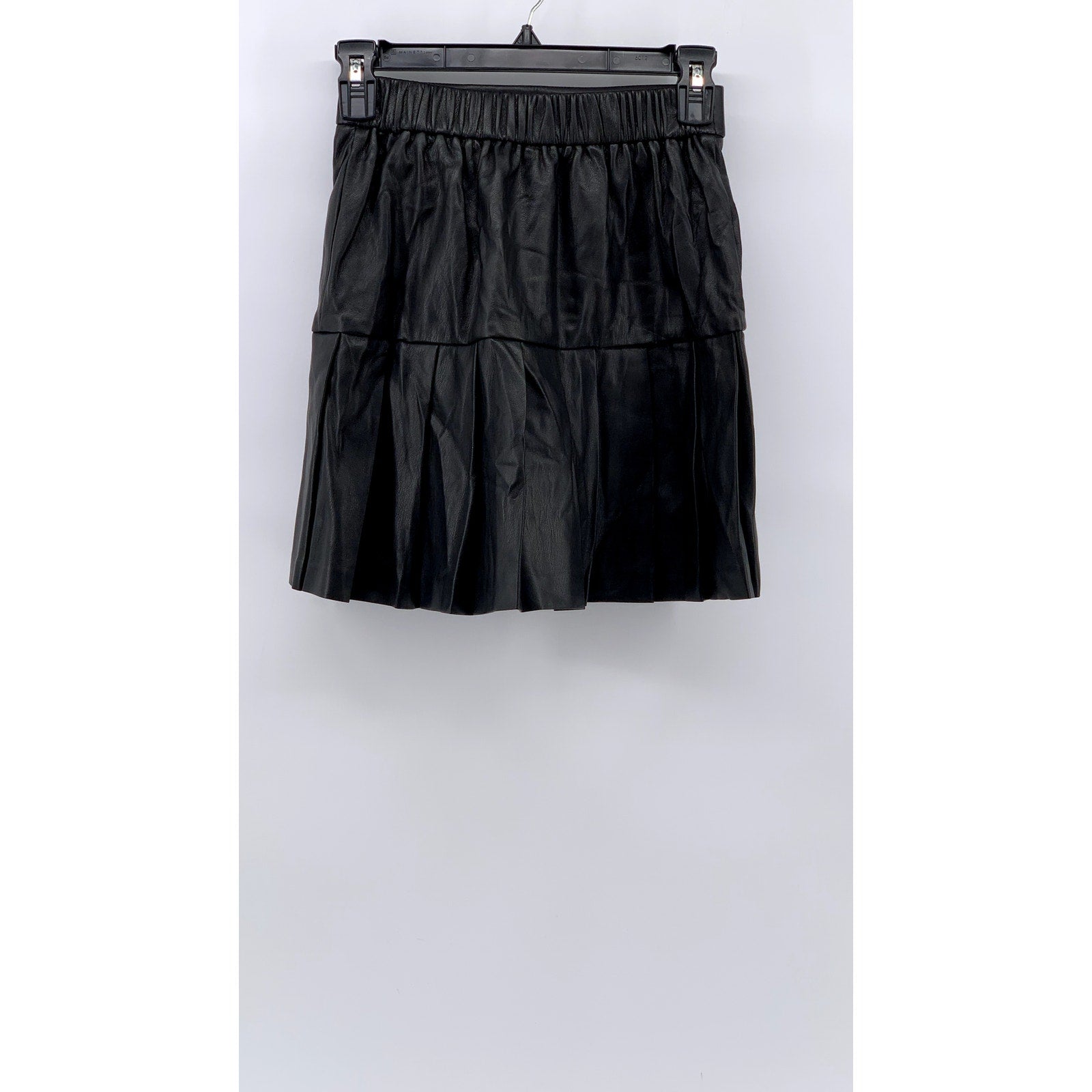 BAR III Women's Black Faux-Leather Pleated Mini Skirt SZ XS