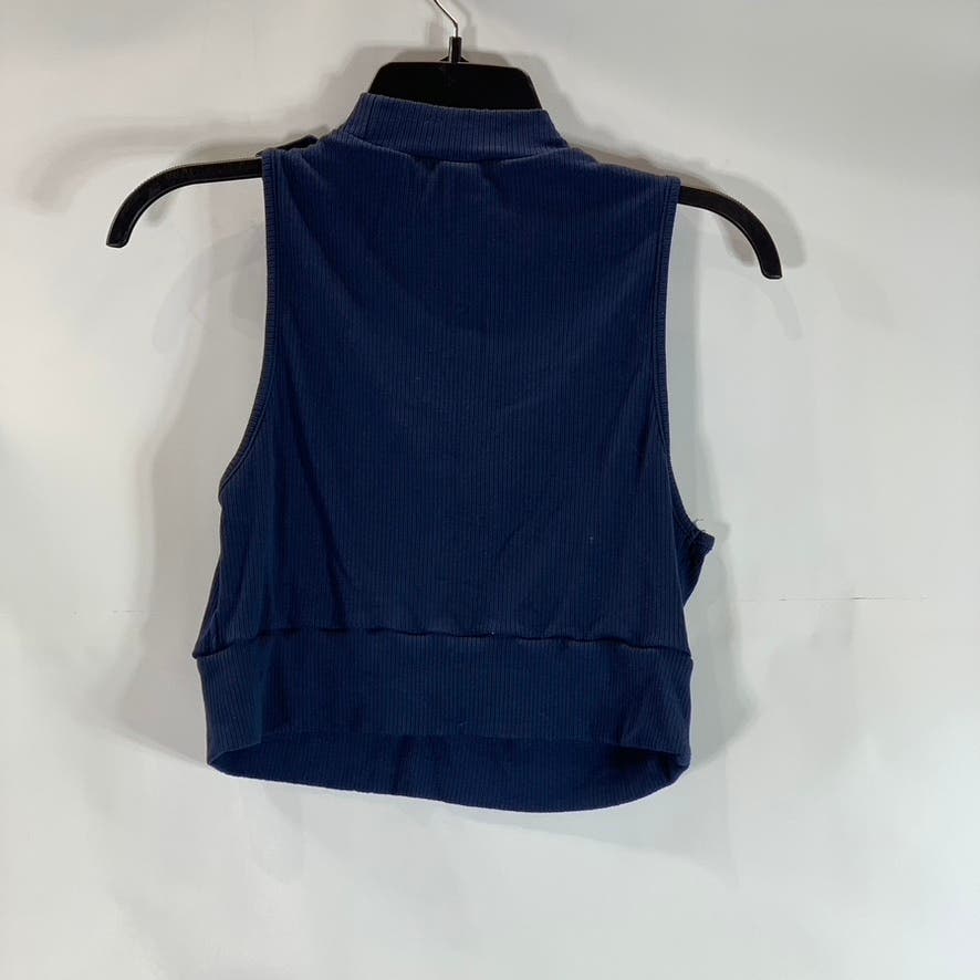 MOTF Women's Navy Sleeveless Ribbed Mock Neck Crop Top SZ L