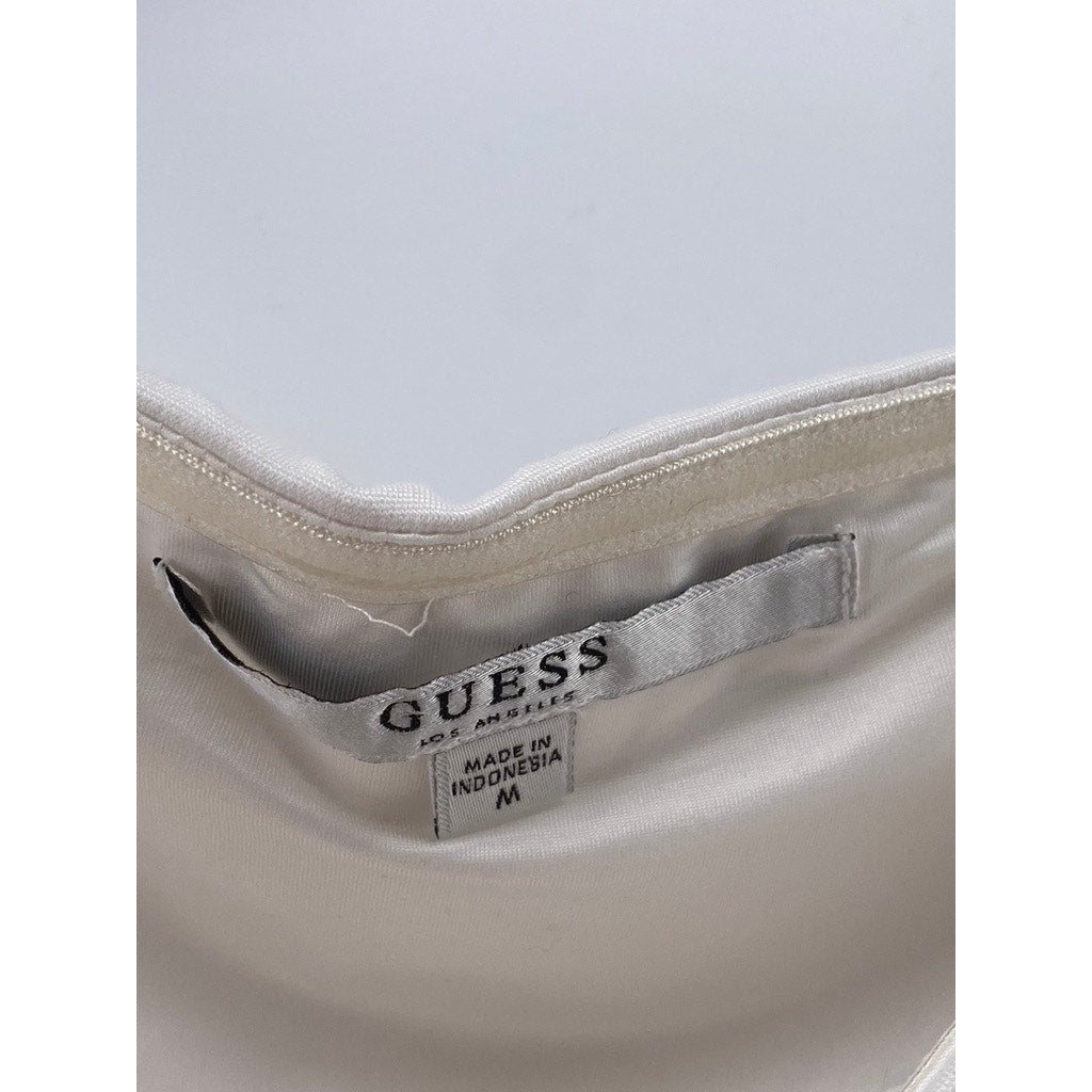 GUESS Women's White Square-Neck Short Sleeve Hook & Loop Bodycon Mini Dress SZ M