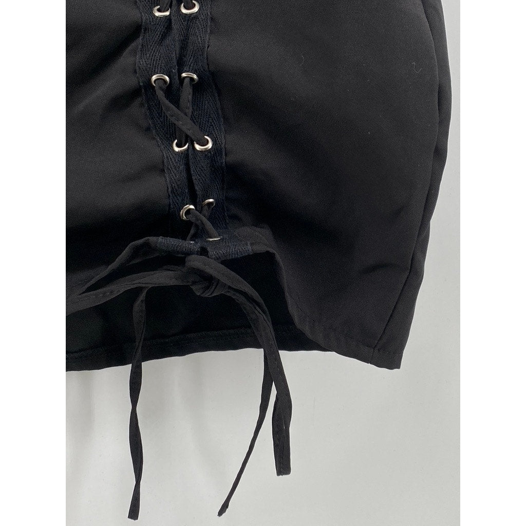 REBELLIOUS FASHION Women's Black Lace-Up Corset Mini Skirt SZ 6