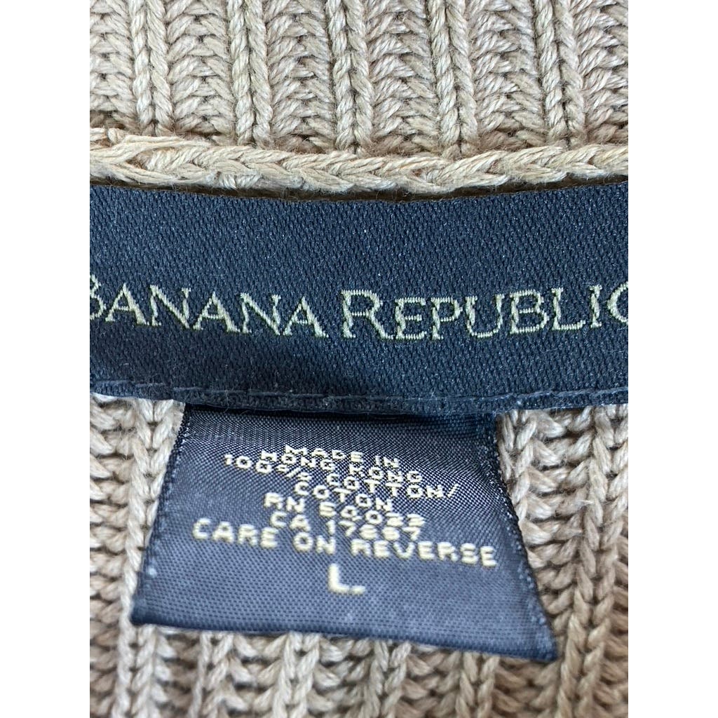 BANANA REPUBLIC Men's Beige Shoulder-Zipper Cotton Knit Pullover Sweater SZ L