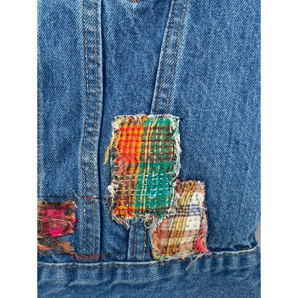 LEVI'S Women's Denim Blue Patchwork Button-Up Long Sleeve Trucker Jacket SZ S