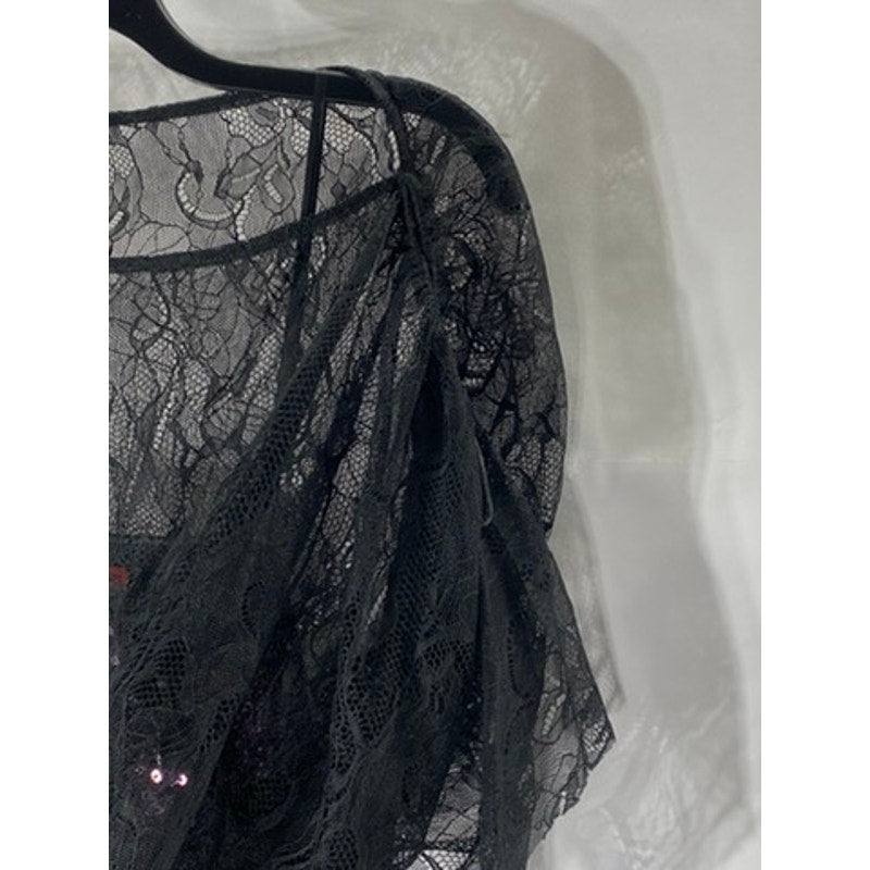 VIVIENNE TAM Women's Black-Purple Sequin Embellished Lace Overlay Mini Dress SZ4