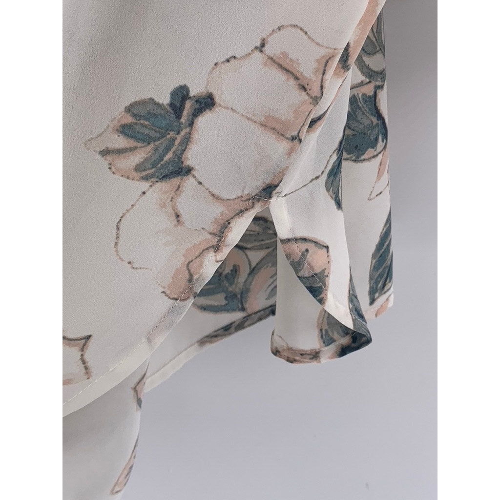 LAUREN CONRAD Women's White Floral Pleated 3/4 Sleeve Top SZ XL