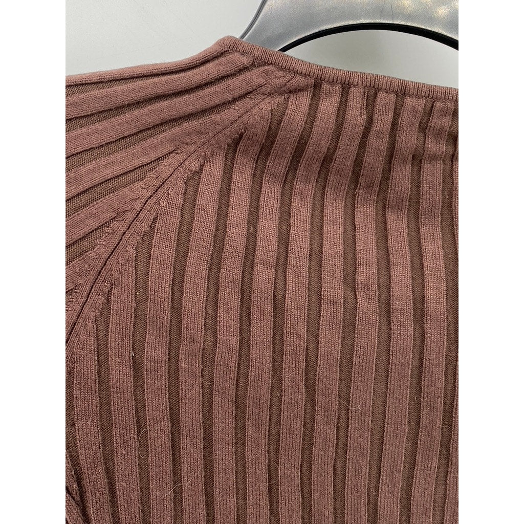 BISOU BISOU Women’s Brown Wide Rib Long Sleeve Half-Zip Sweater Top SZ XS