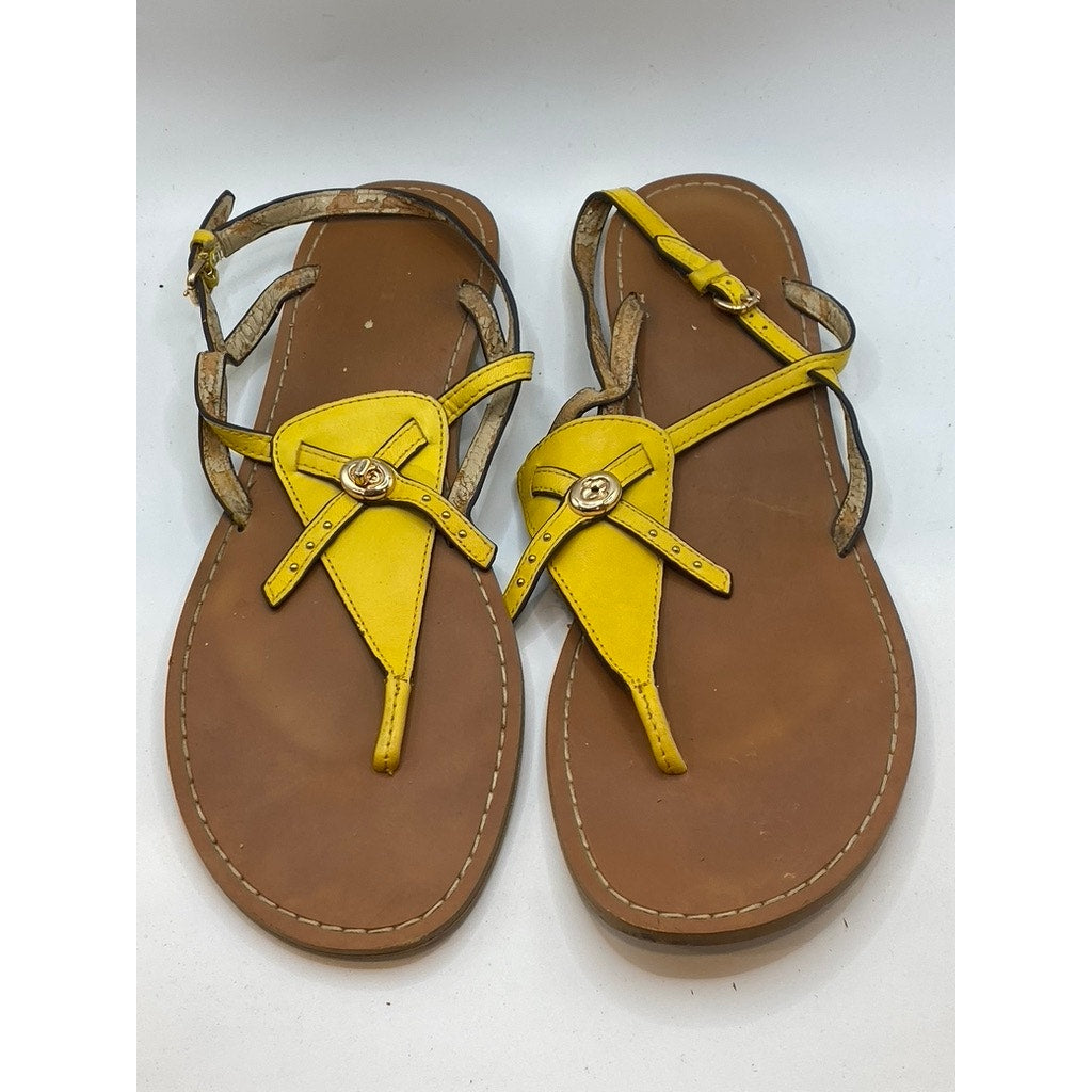 COACH Women's Yellow Thong Round-Toe Camara Ankle Strap Flat Sandals SZ 11