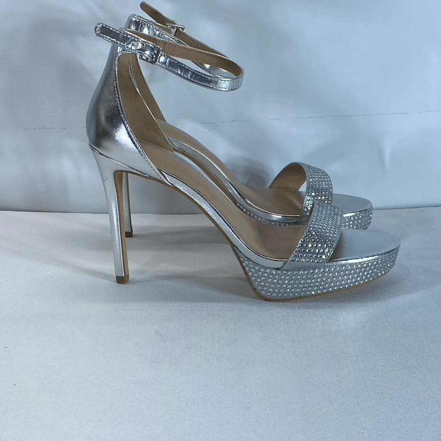 BCBGENERATION Women's Silver Rhinestone Nallah-2 Platform Sandals SZ 8.5