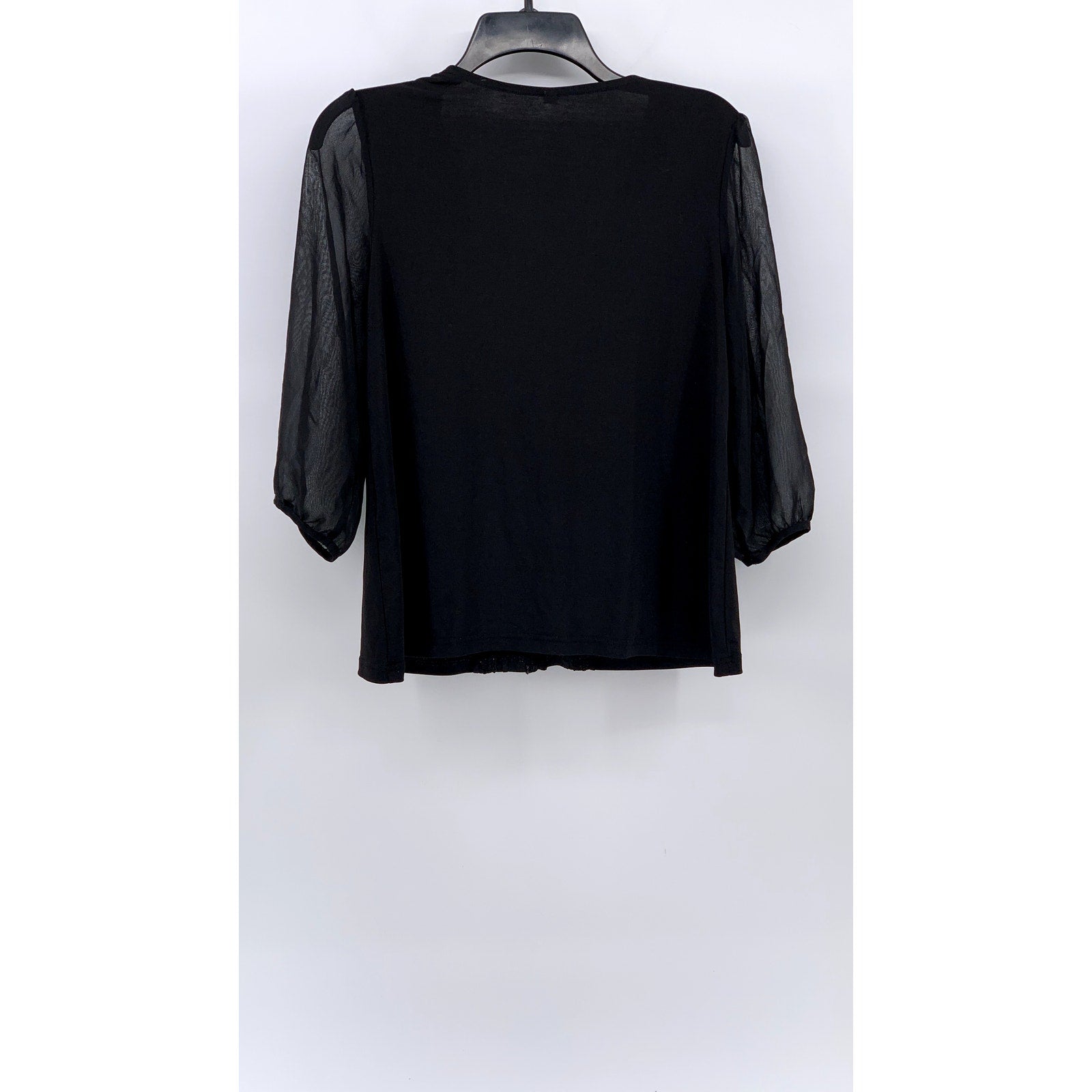 TOPVALU Women's Black Scoop-Neck Lace-Trim Sheer Long Sleeve Top SZ M