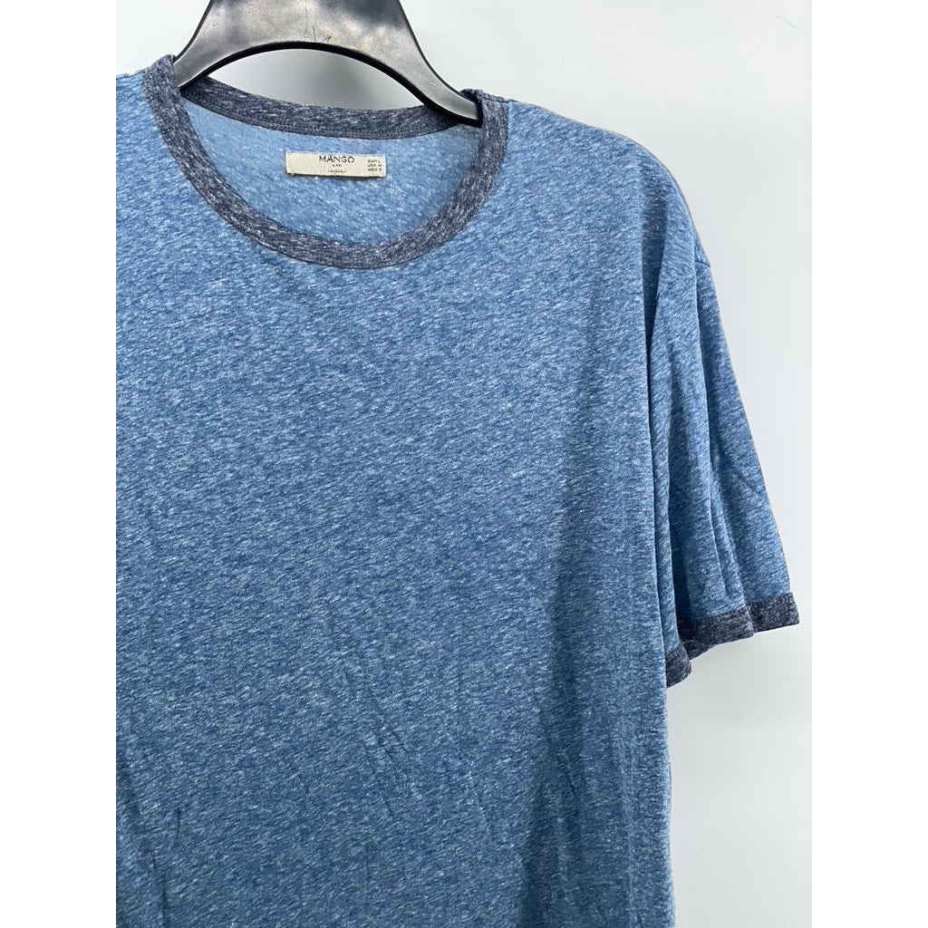 MANGO Men's Blue Heathered Crewneck Casual Short Sleeve T-Shirt SZ M