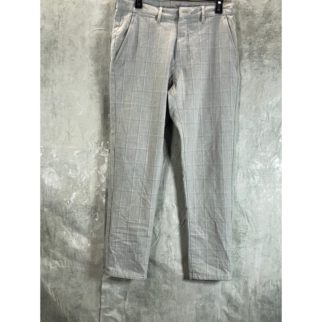 ZARA Men's Light Grey Plaid Slim-Fit Flat Front Dress Pants SZ 31