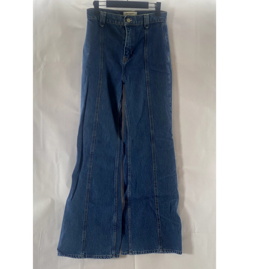 REFORMATION JEANS Women's Dark Blue Leah Seamed High-Rise Wide-Leg Jeans SZ 25