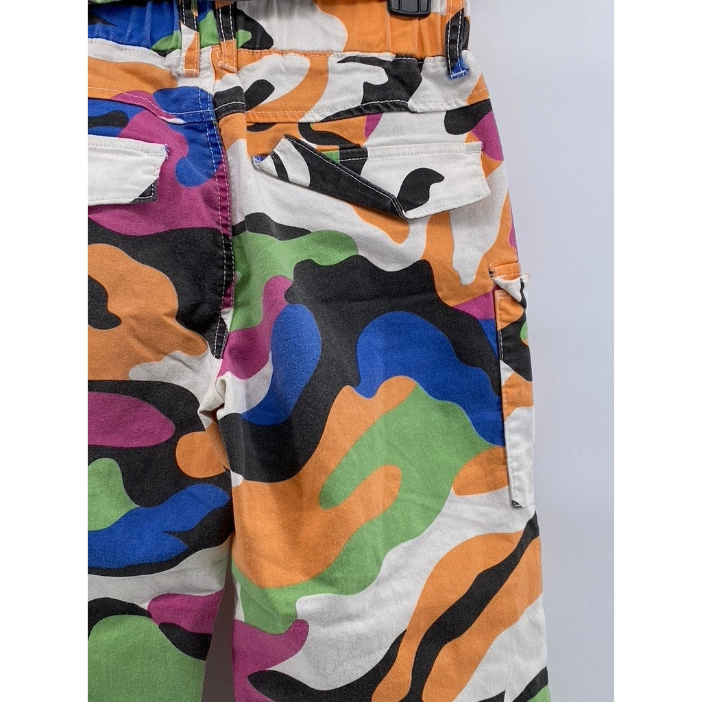 V.I.P Women's White-Multicolor Printed Bungee Cord Waist Paperbag Pants SZ 7/8