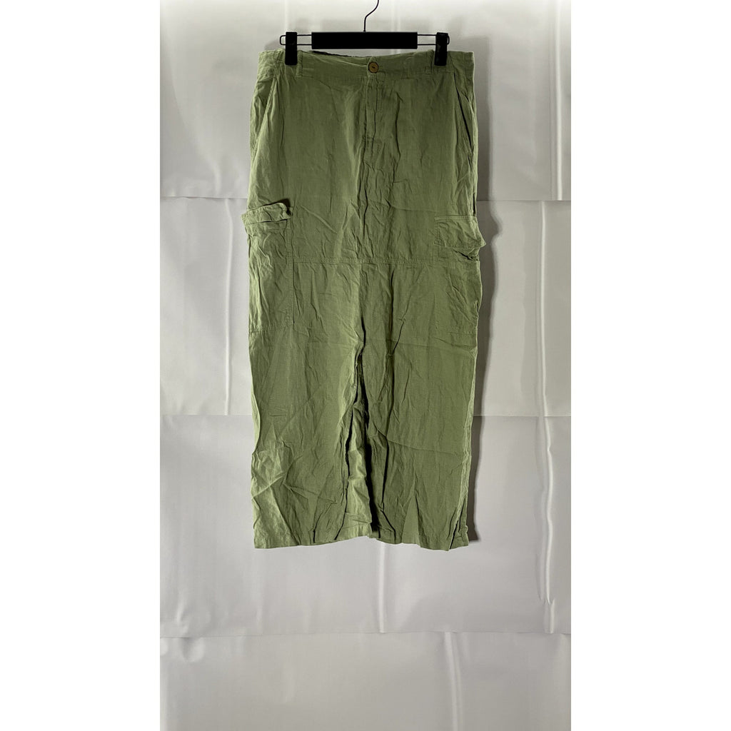 ZARA Women's Green Linen-Blend Front-Slit Midi Skirt SZ S