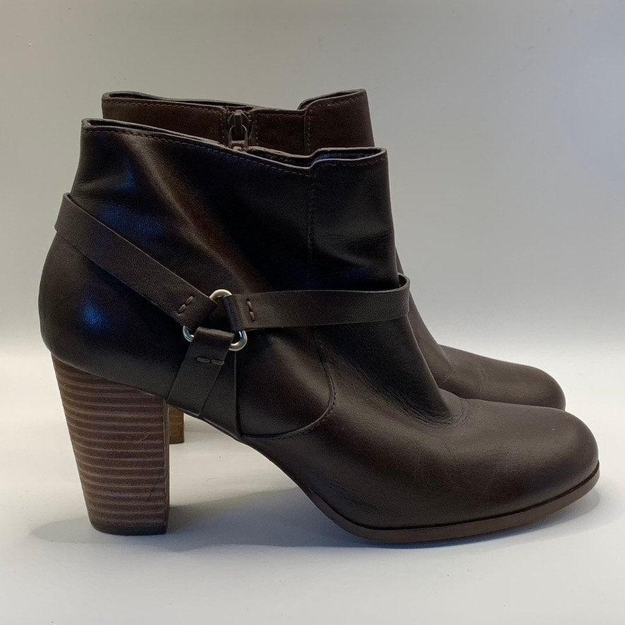 COLE HAAN Women's Brown Leather Calixta Round-Toe Side-Zipper Bootie SZ 10