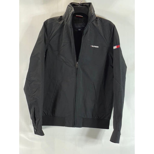 TOMMY HILFIGER Men's Black Solid Yacht Zip-Up Packable Hood Jacket SZ XS